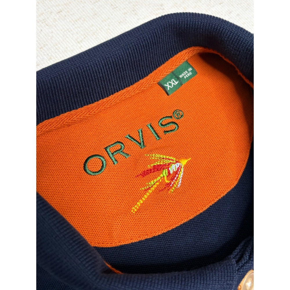 Orvis Mens XXL‎ Navy Blue Long Sleeve Pique Polo Shirt Cotton Fly Fishing 2JJJ - Picture 4 of 10